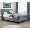 Andriana Fabric Double Bed In Grey Velvet With Wooden Feet