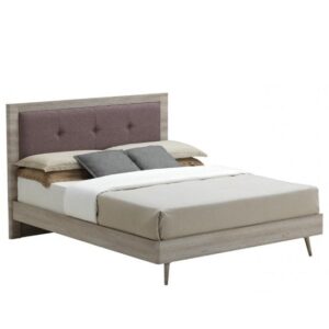 Batya Wooden Double Bed In Grey Oak Effect And Mocca Fabric