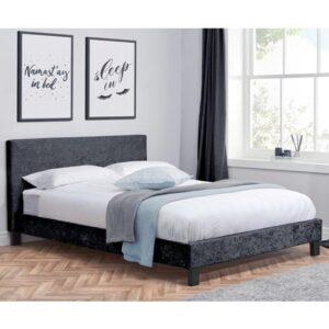 Berlins Fabric Double Bed In Black Crushed Velvet
