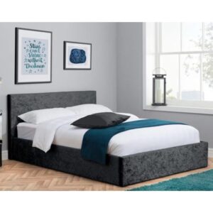 Berlins Fabric Ottoman Double Bed In Black Crushed Velvet
