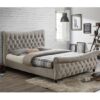 Berthold King Size Bed In Warm Stone With Dark Wood Feet