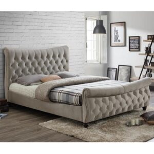 Copen Fabric King Size Bed In Warm Stone