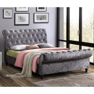 Castella Fabric King Size Bed In Steel Crushed Velvet