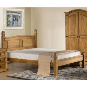 Corona Wooden Low End King Size Bed In Waxed Pine