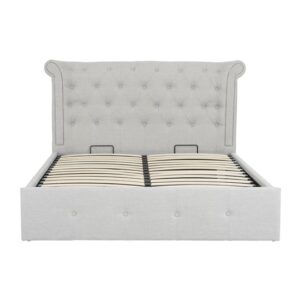 Cujam Fabric Storage Ottoman King Size Bed In Light Grey
