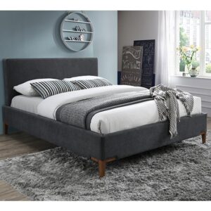 Durban Fabric King Size Bed In Dark Grey With Oak Legs