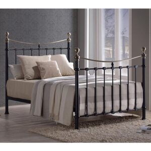 Elizabeth Black Metal Double Bed With Brushed Brass Finials