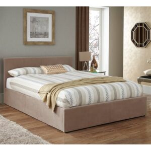 Evelyn Latte Fabric Upholstered Ottoman King Size Bed