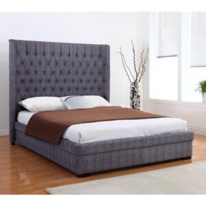 Gavrila Linen Fabric King Size Bed In Dark Grey