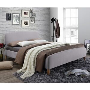 Geneva Fabric King Size Bed In Light Grey With Oak Wooden Legs