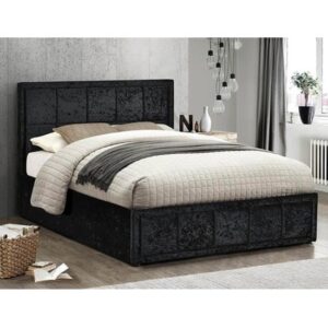 Hanover Fabric Ottoman Double Bed In Black Crushed Velvet