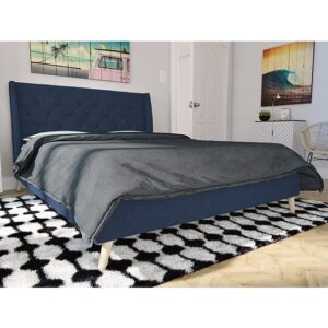 Hyeon Linen Fabric King Size Bed In Blue
