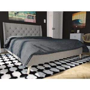 Heron Linen Fabric King Size Bed In Grey