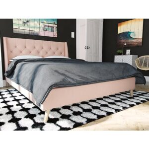 Heron Linen Fabric King Size Bed In Pink