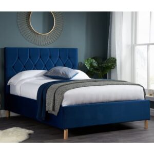 Laxly Fabric Double Bed In Blue
