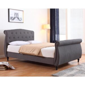 Maizah Linen Fabric Double Bed In Dark Grey