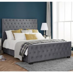 Marquise Fabric King Size Bed In Grey