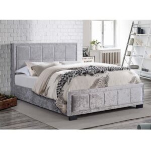 Hanover Fabric Double Bed In Steel Crushed Velvet