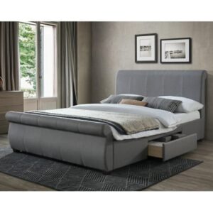 Lannister Fabric King Size Bed With 2 Drawers In Grey
