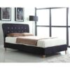 Nadie Linen Fabric Double Bed In Black With White Piping