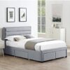 Panola Linen Fabric Double Bed In Grey With 4 Drawers