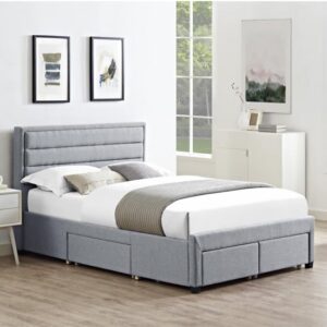 Panola Linen Fabric Double Bed With 4 Drawers In Grey