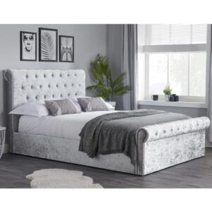 Siena Fabric Ottoman King Size Bed In Steel Crushed Velvet