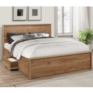 Stock Wooden King Size Bed With 2 Drawers In Rustic Oak