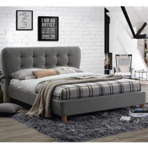 Stock Fabric King Size Bed In Grey