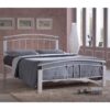 Tetron Metal Double Bed In White With White Wooden Posts