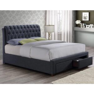 Valentina Fabric King Size Bed With 2 Drawers In Charcoal