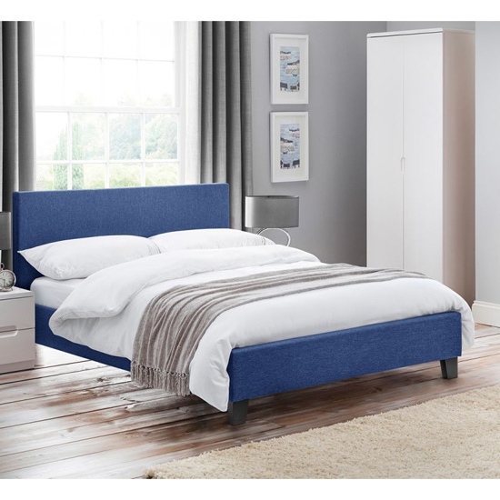 Riyeko Linen Fabric King Size Bed In Dark Blue