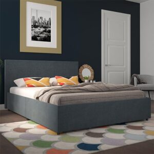 Karik Linen Fabric King Size Bed With 4 Drawers In Navy