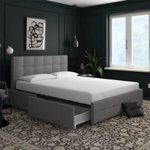 Rafferty Linen Fabric King Size Bed With Drawers In Grey