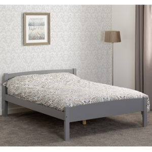 Misosa Wooden Double Bed In Grey Slate