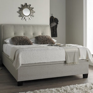 Arcadia Pendle Fabric Ottoman King Size Bed In Oatmeal