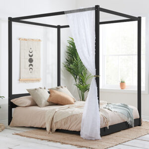 Darian Four Poster Wooden Double Bed In Black