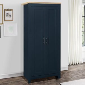 Highland Wooden Wardrobe With 2 Doors In Navy Blue And Oak