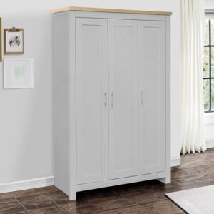 Highland Wooden Wardrobe With 3 Doors In Grey And Oak