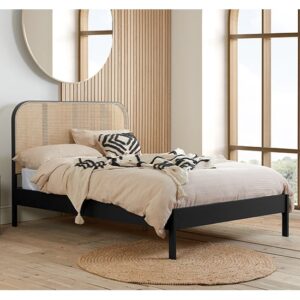 Marot Wooden Super King Size Bed With Rattan Headboard In Black