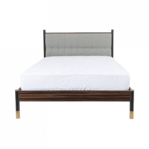 Balta Wooden King Size Bed In Ebony With Grey Fabric Headboard