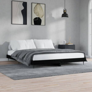 Gemma Wooden Double Bed In Black With Black Metal Legs