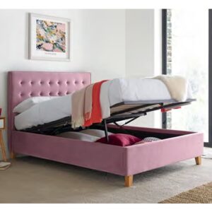 Kotor Velvet Ottoman Double Bed In Pink