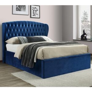 Warwick Velvet Ottoman Storage Double Bed In Blue