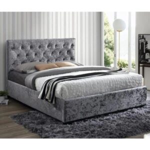 Colognes Fabric King Size Bed In Steel Crushed Velvet