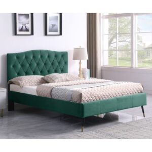 Frisco Velvet Fabric Double Bed In Green