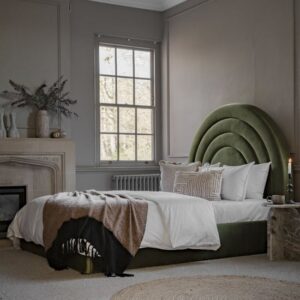 Ancona Polyester Fabric King Size Bed In Olive