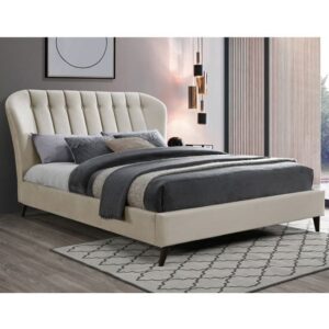 Elma Fabric King Size Bed In Warm Stone
