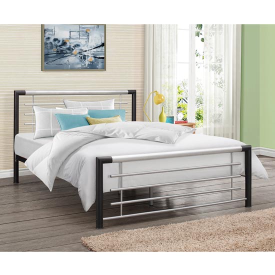 Farina Metal Double Bed In Silver And Black