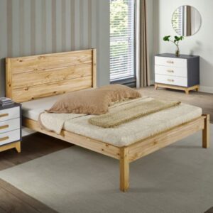 Brela Wooden Double Bed In Waxed Pine